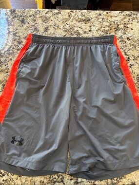 Under Armour Men’s Gray Athletic Shorts with Red Side Panels